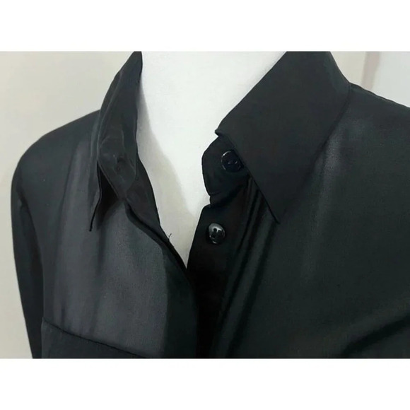 SM Woman's INC Black Long Sleeve Button Down Shirt Sheer Panels Collared - Picture 3 of 11
